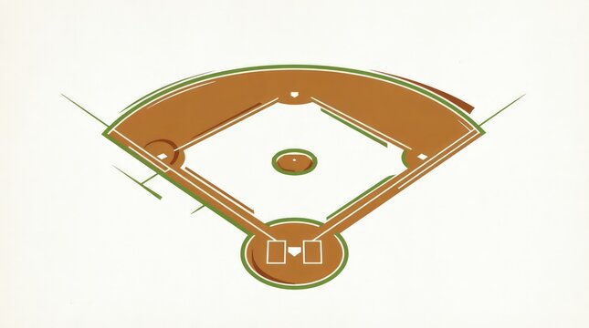 Minimalist Illustration of a Baseball Diamond Field on White Background