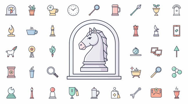 colorful icons set with knight chess piece