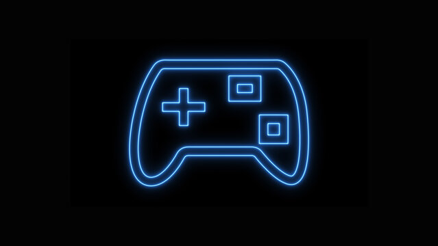 Colorfull neon game controller icon glowing brightly representing modern video games joystick entertainment esports gaming logo design isolated on black background