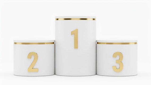 White and gold winners podium for first second and third place isolated on white background