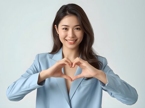 young business woman showing hand love sabe