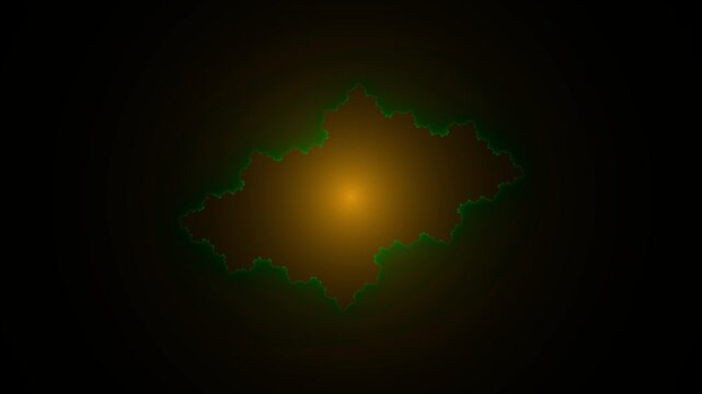 Dynamic Fractal Pattern with Glowing Orange Core and Green Organic Structure on Dark Background