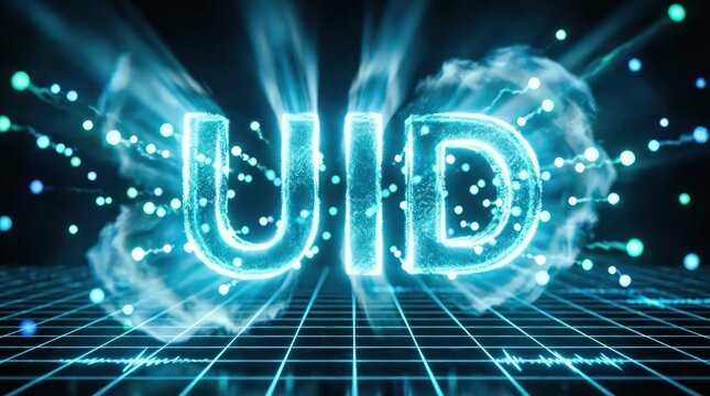 Glowing UID Text Representing Digital Unique Identifier and Security