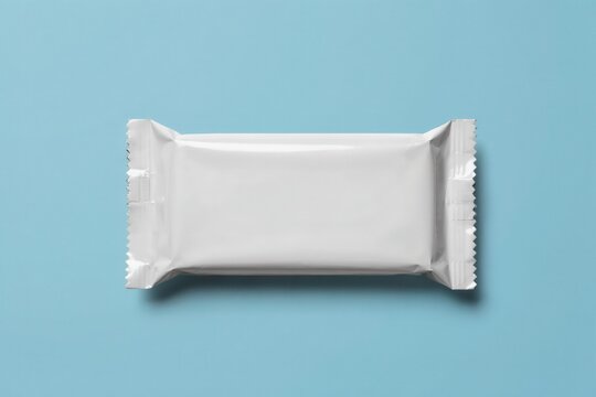Blank candy bar mockup on blue. Use for food branding ads.