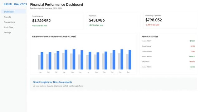 Professional Financial Performance Dashboard Interface Featuring Revenue Growth Trends and Key Economic Analytics Data Visualization Metrics