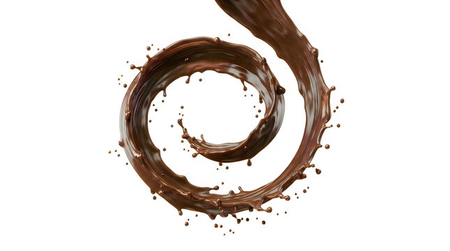 A swirling splash of liquid chocolate forming a dynamic spiral shape in motion