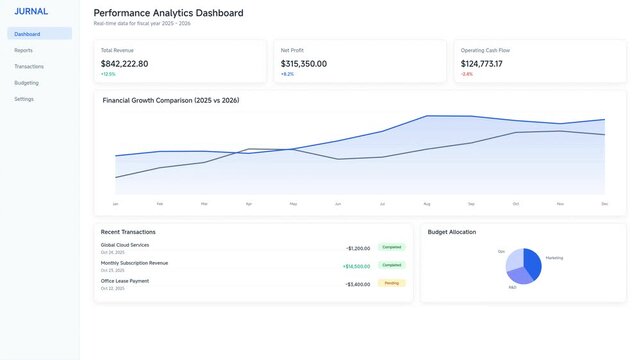 Data Visualization Dashboard Showing Financial Analytics Growth Trends and Transaction Summaries for Corporate Business Performance Management
