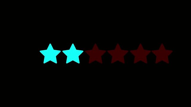Five red star rating icons on dark background