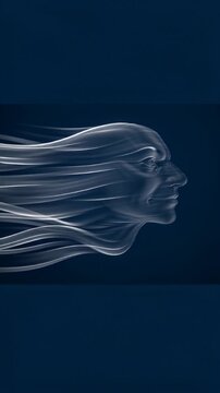 Abstract conceptual illustration of a human face profile dissolving into flowing light streaks.
