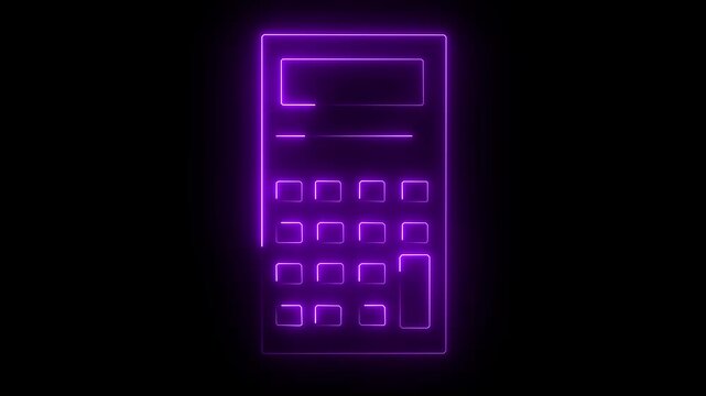 Neon purple glowing calculator on black background