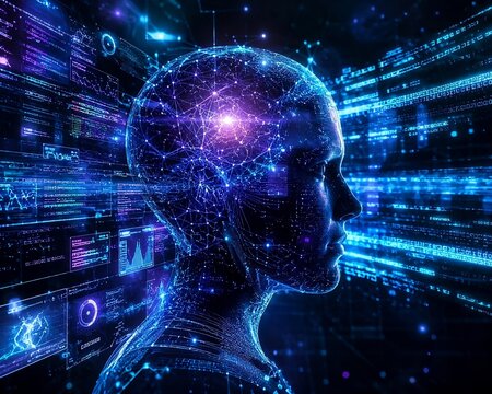Futuristic Artificial Intelligence Human Brain Neural Network Data Concept