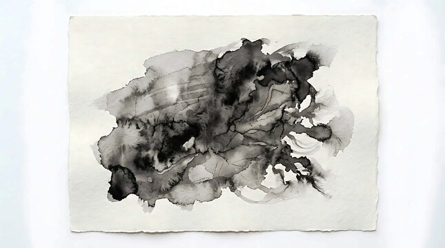 Abstract ink wash painting on textured paper isolated on white background