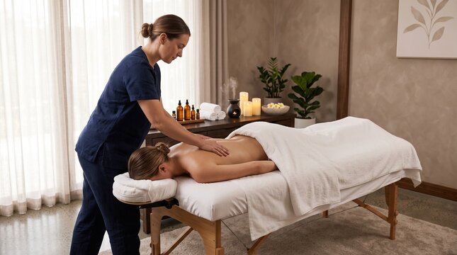 Luxury Spa Massage Therapy with Essential Oils, Candles and Relaxing Wellness Treatment in Premium Beauty Spa