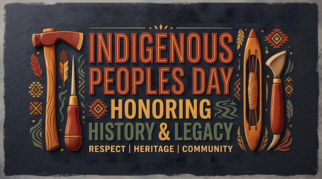 Indigenous peoples day banner honoring history and legacy with traditional tools and craftsmanship for labor day celebrations