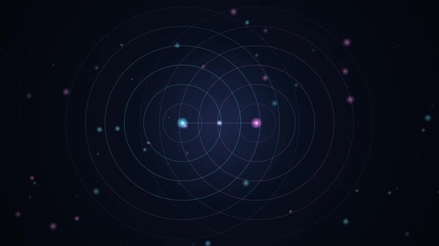 Abstract space background with glowing stars and circular orbital lines
