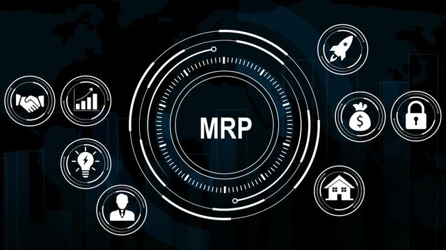 Dynamic mrp maximum retail price digital interface featuring animated business and global financial data visualization for corporate strategy, economic planning, and modern retail market analysis