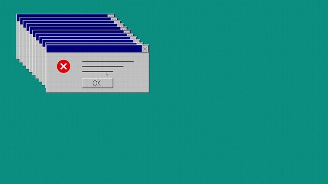 Retro Computer Error Windows Stacking on Teal Background 90s Style OS System Crash UI