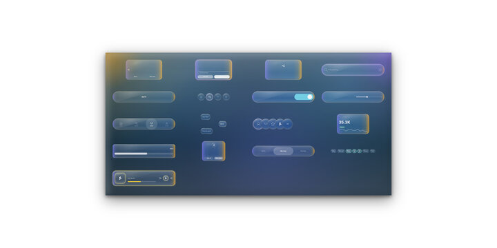 Modern UI elements collection, a sleek set of user interface components for web design and app development. Futuristic digital interface with progress bars and buttons