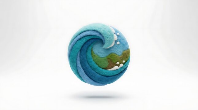 Stylized circular ocean wave and land icon.