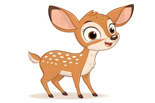 Cartoon fawn deer with big eyes standing cute and happy