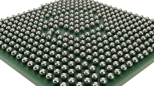 Close up of processor solder ball grid array.