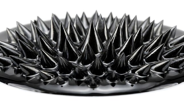 Black ferrofluid forming sharp magnetic spikes.