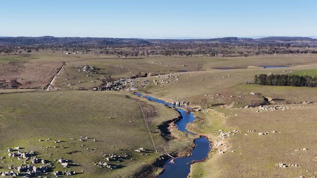 Aerial View of Winding River Through Rural Australian Countryside