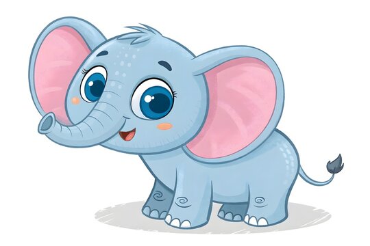 Cute cartoon baby elephant with big ears standing happily