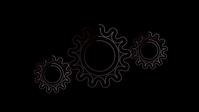 Minimalist rotating gear animation, industrial mechanical process concept, seamless loop on black background