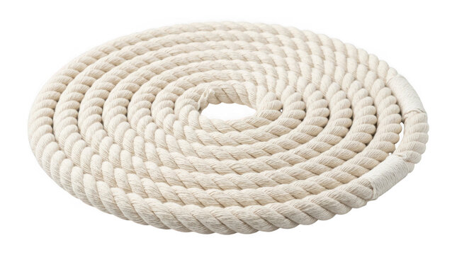 A round coil of thick white cotton rope arranged in a spiral shape