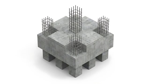 Concrete building foundation block with rebar reinforcement