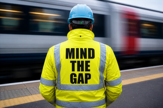 Transportation Safety Worker Wearing Mind The Gap High Visibility Jacket