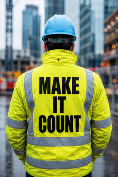Construction Worker in High Vis Jacket with Make It Count Quote