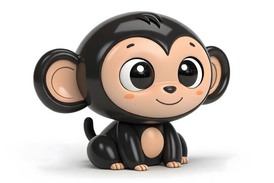 Cute cartoon monkey sitting with big expressive eyes