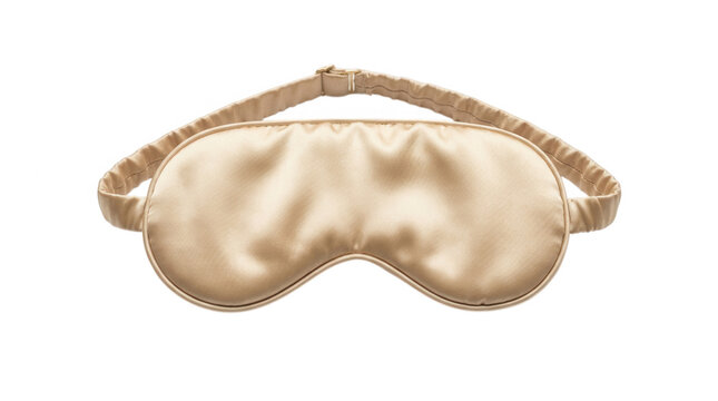 Beige silk sleep mask for resting and travel isolated on white background