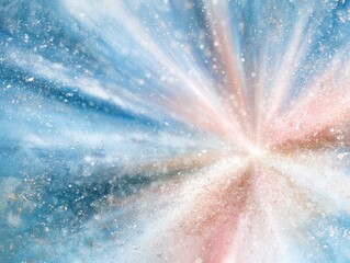 Fototapeta premium Abstract cosmic explosion with soft blue and pink light rays and particles