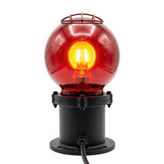 Fototapeta premium Industrial red signal light with a protective cage isolated on transparent background