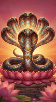 Nag Devta Illustration for Nag Panchami Festival Poster, Divine Serpent Background