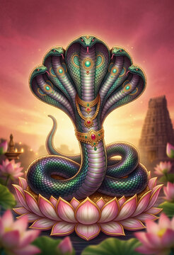 Nag Devta Illustration for Nag Panchami Festival Poster, Divine Serpent Background