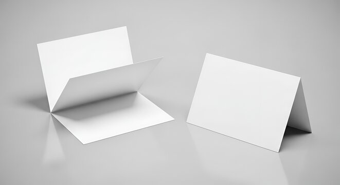 Two blank white folded greeting cards isolated on white background