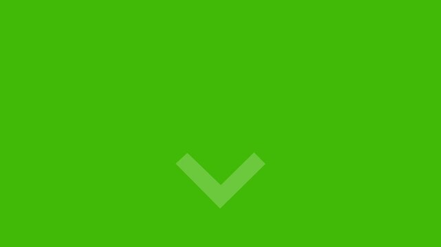 Minimalist animated chevron arrow pulsing downward motion on a solid chroma key green screen background, for seamless ui, ux integration and, digital interface projects
