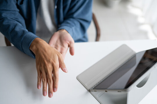 Close up of man using sign language for ASL for accessible online learning and virtual communication.