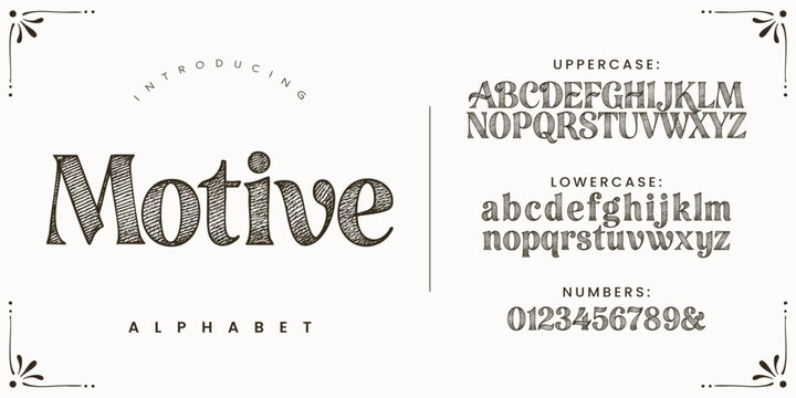 Motive Vintage Font Alphabet Vector Design Classic Typography Style Retro Art Text Lettering