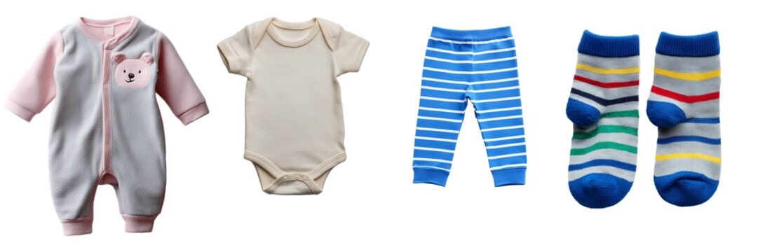 Baby clothes romper onesie and socks set isolated on transparent background