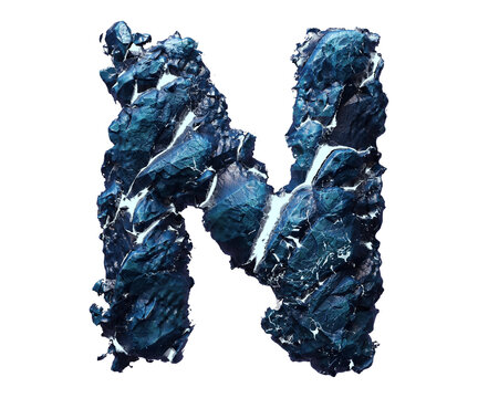 Blue stone letter N isolated on transparent background