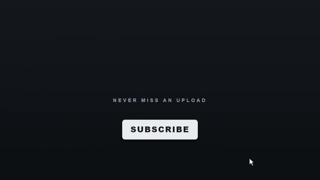 Subscribe button animation, red subscribed bell notification click on dark background, 4K text motion graphic for video content creator