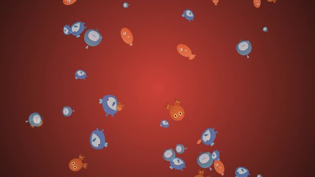 Animated Cartoon Fish Swimming on Dark Red Background