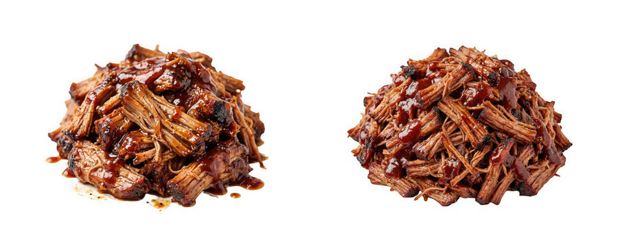 Two portions of delicious pulled pork isolated on transparent background