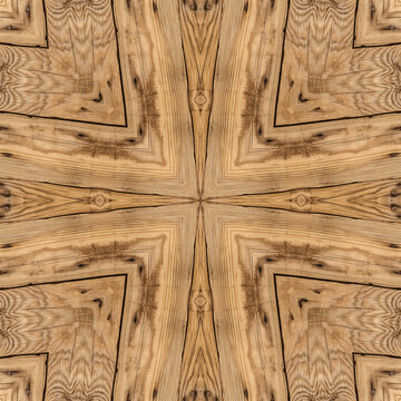 Rustic Symmetrical Kaleidoscope Seamless Pattern of Reclaimed Wood Planks
