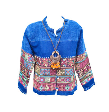 Traditional northern Thai shirt with beautiful patterns isolated on white